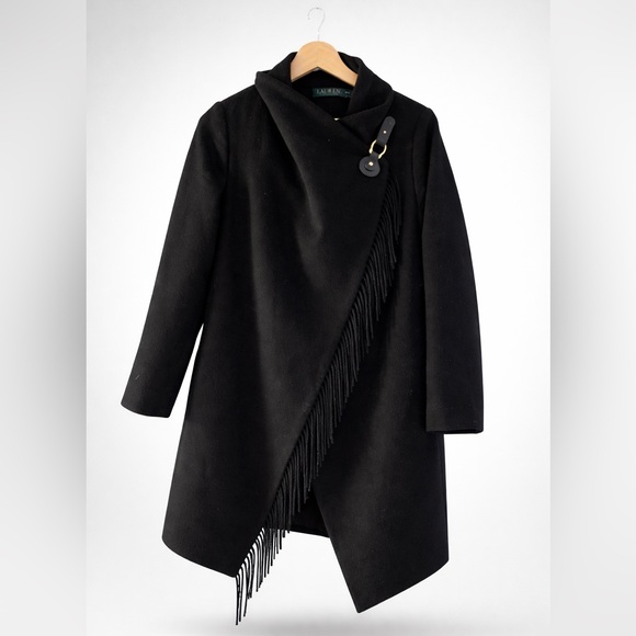 Ralph Lauren Jackets & Blazers - Ralph Lauren Wool Black Coat with Fringe Detail